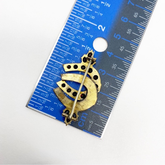 697 Antique Victorian red Garnet Double Horseshoe Brooch good luck pendant - Picture 5 of 5